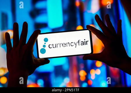 Brasilien. 16. April 2023. In dieser Fotoabbildung wird das Currency Fair-Logo auf einem Smartphone-Bildschirm angezeigt. (Kreditbild: © Rafael Henrique/SOPA Images via ZUMA Press Wire) NUR REDAKTIONELLE VERWENDUNG! Nicht für den kommerziellen GEBRAUCH! Stockfoto