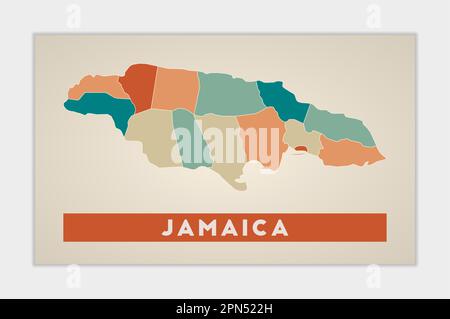 Jamaika-Poster. Landkarte mit bunten Regionen. Form von Jamaika mit Ländernamen. Stilvolle Vektordarstellung. Stock Vektor