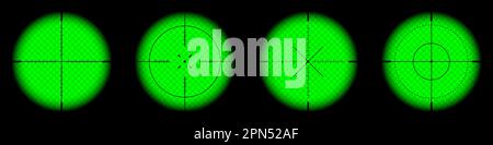 Verschiedene Waffen Nachtsicht, Scharfschützengewehr optische Scopes. Jagdgewehr-Sucher mit Fadenkreuz. Ziel, schießen Marke Symbol. Militärisches Zielschild Stock Vektor