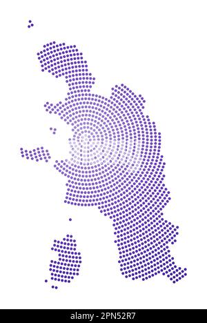Pangkor Island gepunktete Karte. Digitale Form der Insel Pangkor. Techniksymbol mit graduierten Punkten. Illustration des kühlen Vektors. Stock Vektor