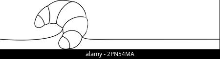 Croissant, durchgehende Zeichnung mit einer Linie. Backwaren, Gebäck, kontinuierliche Darstellung auf einer Linie. Minimalistische lineare Vektordarstellung. Stock Vektor