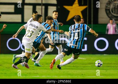 Caxias Do Sul, Brasilien. 16. April 2023. RS - CAXIAS DO SUL - 04/16/2023 - BRAZILEIRO A 2023, GREMIO X SANTOS - Gremio-Spieler Cristaldo während eines Spiels gegen Santos im Alfredo Jaconi Stadion für die BRAZILEIRO A 2023 Meisterschaft. Foto: Luiz Erbes/AGIF/Sipa USA Guthaben: SIPA USA/Alamy Live News Stockfoto