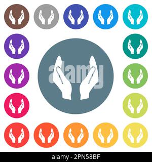Leere Schutzhandschuhe ausgefüllte weiße Symbole auf rundem farbigen Hintergrund. 17 verschiedene Hintergrundfarben sind enthalten. Stock Vektor