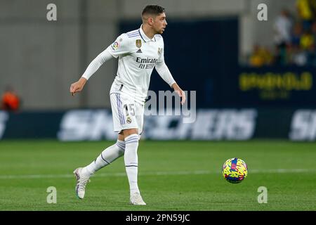 Federico Valverde von Real Madrid während des Spiels La Liga zwischen Cadiz CF und Real Madrid am 15. April 2023 im Stadion Nuevo Mirandilla in Cadiz, Spanien. (Foto: Antonio Pozo / PRESSIN) Stockfoto