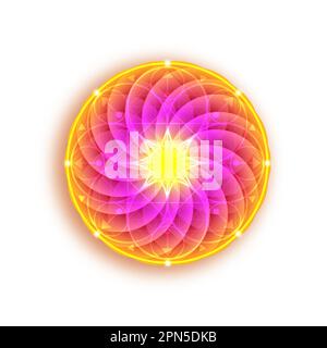 Farbenfrohe Lotusblume des Lebens. Heilige Geometrie. Leuchtende indische Blume, Symbol für Harmonie und Balance. Zeichen der Reinheit. Torus mandala Logo-Design-Vektor Stock Vektor