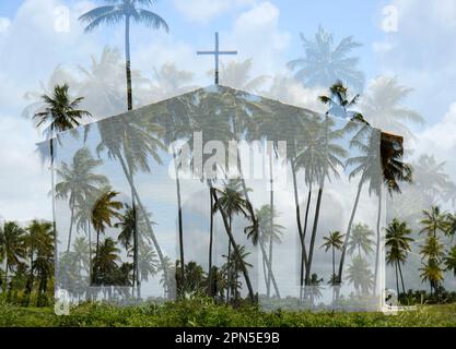 Alagoas - Brasilien. Milagres Beach im Nordosten Brasiliens und seine berühmte Kirche São Miguel dos Milagres Stockfoto