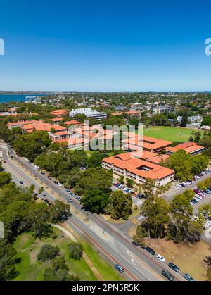 Höhenaufnahme des Campus der University of Western Australia in Perth Stockfoto