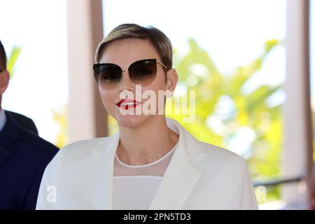 Monaco, Monaco. 16. April 2023. MONACO, Monte Carlo, 16.04.2023: Prinzessin Charlene de Monaco, nimmt am Open Rolex Master 1000 Monte Carlo Tennis Turnier-Finale am 16 2023. April Teil. Foto und Copyright Thierry CARPICO/ATP Images (CARPICO Thierry/ATP/SPP). Guthaben: SPP Sport Press Photo. Alamy Live News Stockfoto