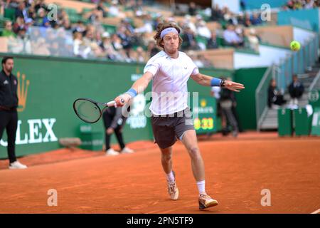 Monaco, Monaco. 15. April 2023. Court Rainier III, ROLEX Monte-Carlo Masters 1000, Halbfinale, Andrey Rublev gegen Taylor Fritz April 15 2023. (CARPICO Thierry/ATP/SPP) Kredit: SPP Sport Press Photo. Alamy Live News Stockfoto