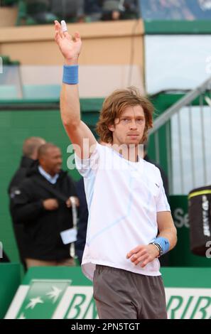 Monaco, Monaco. 15. April 2023. Court Rainier III, ROLEX Monte-Carlo Masters 1000, Halbfinale, Andrey Rublev gegen Taylor Fritz April 15 2023. (CARPICO Thierry/ATP/SPP) Kredit: SPP Sport Press Photo. Alamy Live News Stockfoto