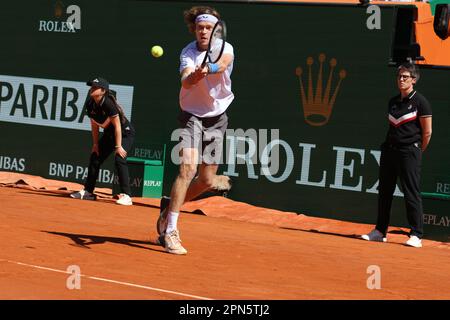 Monaco, Monaco. 17. April 2023. MONACO, Monte Carlo, 16. April 2023; Holger Rune gegen Andrey Rublev, Final Open Rolex Master 1000 Monte Carlo Tennis Turnier im Monte Carlo Tennis Club am 16. April 2023 wurde Andrey RUBLEV in diesem Finale zum Sieger – Bild und Copyright Thierry CARPICO/ATP Images (CARPICO Thierry/ATP/SPP) Credit: SPP Sport Press Photo. Alamy Live News Stockfoto