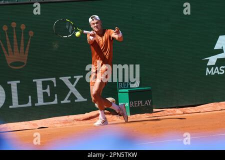 Monaco, Monaco. 16. April 2023. MONACO, Monte Carlo, 16. April 2023; Holger Rune gegen Andrey Rublev, Final Open Rolex Master 1000 Monte Carlo Tennis Turnier im Monte Carlo Tennis Club am 16. April 2023 wurde Holger RUNNE zweiter und Holger RUNNE von Dänemark zweiter in diesem Finale – Bild und Copyright Thierry CARPICO/ATP Images (CARPICO Thierry/ATP/SPP) Kredit: SPP Sport Press Photo (SPP Sport Presse Foto). Alamy Live News Stockfoto