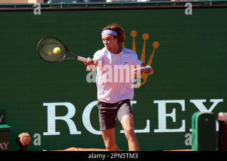 Monaco, Monaco. 17. April 2023. MONACO, Monte Carlo, 16. April 2023; Holger Rune gegen Andrey Rublev, Final Open Rolex Master 1000 Monte Carlo Tennis Turnier im Monte Carlo Tennis Club am 16. April 2023 wurde Andrey RUBLEV in diesem Finale zum Sieger – Bild und Copyright Thierry CARPICO/ATP Images (CARPICO Thierry/ATP/SPP) Credit: SPP Sport Press Photo. Alamy Live News Stockfoto