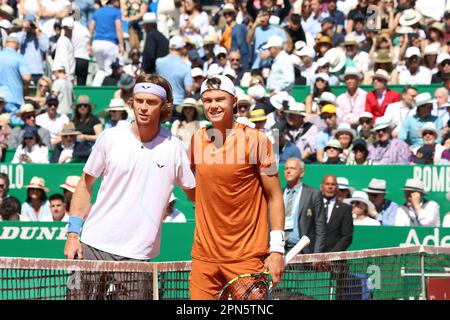 Monaco, Monaco. 16. April 2023. Holger Rune gegen Andrey Rublev, Final Open Rolex Master 1000 Monte Carlo April 16 2023. (CARPICO Thierry/ATP/SPP) Kredit: SPP Sport Press Photo. Alamy Live News Stockfoto