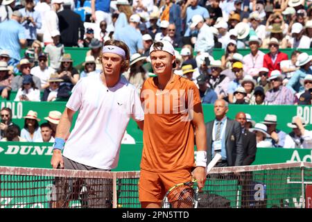 Monaco, Monaco. 17. April 2023. Holger Rune gegen Andrey Rublev, Final Open Rolex Master 1000 Monte Carlo April 16 2023. (CARPICO Thierry/ATP/SPP) Kredit: SPP Sport Press Photo. Alamy Live News Stockfoto