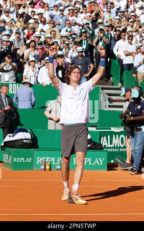 Monaco, Monaco. 16. April 2023. Holger Rune gegen Andrey Rublev, Final Open Rolex Master 1000 Monte Carlo April 16 2023. (CARPICO Thierry/ATP/SPP) Kredit: SPP Sport Press Photo. Alamy Live News Stockfoto