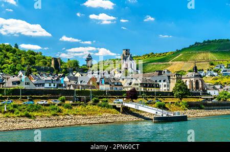 Mittelalterliche Stadt Oberwesel am Mittelrhein in Deutschland Stockfoto