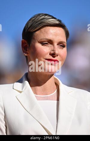 Monaco, Monaco. 16. April 2023. KEINE BOULEVARDZEITUNGEN - Prinzessin Charlene von Monaco beim Monaco Rolex Masters Finale in Monte Carlo am 16. April 2023. Foto: Corinne Dubreuil/ABACAPRESS.COM Kredit: Abaca Press/Alamy Live News Stockfoto