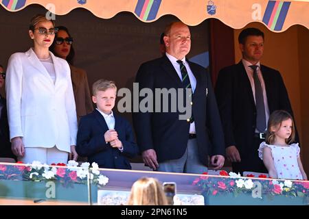 Monaco, Monaco. 16. April 2023. KEINE BOULEVARDZEITUNGEN - Prinz Albert II. Von Monaco und Prinzessin Charlene von Monaco beim Monaco Rolex Masters Finale in Monte Carlo am 16. April 2023. Foto: Corinne Dubreuil/ABACAPRESS.COM Kredit: Abaca Press/Alamy Live News Stockfoto