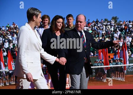 Monaco, Monaco. 16. April 2023. KEINE BOULEVARDZEITUNGEN - Prinz Albert II. Von Monaco und Prinzessin Charlene von Monaco beim Monaco Rolex Masters Finale in Monte Carlo am 16. April 2023. Foto: Corinne Dubreuil/ABACAPRESS.COM Kredit: Abaca Press/Alamy Live News Stockfoto