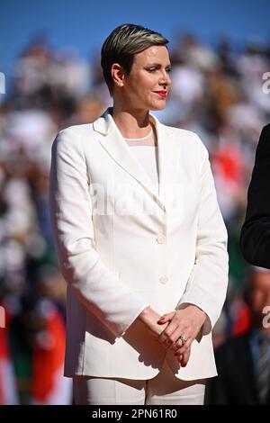 Monaco, Monaco. 16. April 2023. KEINE BOULEVARDZEITUNGEN - Prinzessin Charlene von Monaco beim Monaco Rolex Masters Finale in Monte Carlo am 16. April 2023. Foto: Corinne Dubreuil/ABACAPRESS.COM Kredit: Abaca Press/Alamy Live News Stockfoto