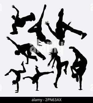 Break-Dance-Silhouetten. Gute Verwendung für Symbol, Logo, Websymbol, Spielelement, Maskottchen, Oder ein beliebiges Design. Einfach zu verwenden. Stock Vektor