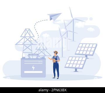 Nutzungskonzept Akkumulatorbatterie, innovative Akkutechnologie, Energiespeicherung, sicheres Energiegerät, Flachvektor, moderne Illustration Stock Vektor