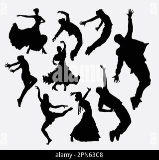 Coole Tänzerin, Silhouette für Männer und Frauen. Gute Verwendung für Symbol, Websymbol, Logo, Spielelement, Maskottchen, Oder ein beliebiges Design. Einfach zu verwenden. Stock Vektor