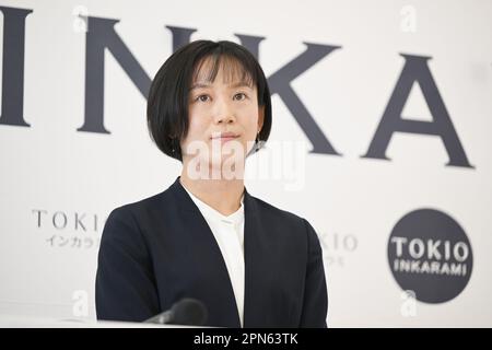 Tokio, Japan. Kredit: MATSUO. 17. April 2023. Miho Takagi Speed Skating : Japanischer Speed Skater Miho Takagi und TOKIO INKARAMI nehmen an einer Pressekonferenz in Tokio, Japan, Teil. Kredit: MATSUO .K/AFLO SPORT/Alamy Live News Stockfoto
