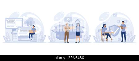 Application Service Konzept, SaaS-Technologie, Softwarepakete, dezentrale Anwendung, Cloud-Computing, Softwarelizenzierung, Flachvektormoder einstellen Stock Vektor