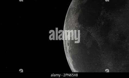 Mond dreht sich auf Sternenhintergrund Stockfoto
