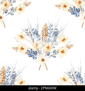 Nahtloses Muster mit wilden Beeren und Zweigen. Aquarelldarstellung Stockfoto