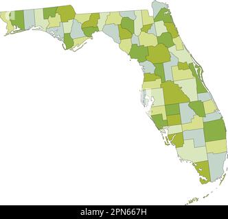 Sehr detaillierte, bearbeitbare politische Karte mit getrennten Schichten. Nach Florida Stock Vektor