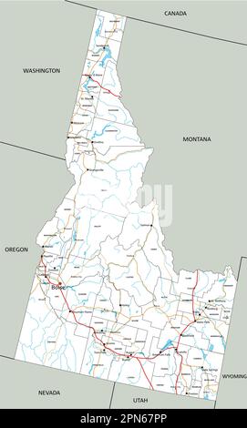 Detaillierte Idaho-Straßenkarte mit Kennzeichnung. Stock Vektor