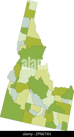 Sehr detaillierte, bearbeitbare politische Karte mit getrennten Schichten. Idaho. Stock Vektor