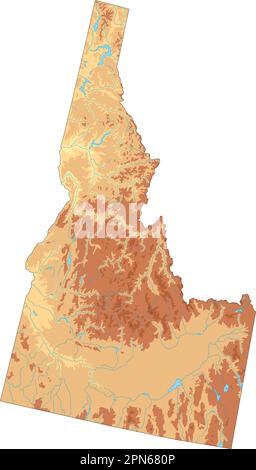 Sehr detaillierte physische Karte von Idaho. Stock Vektor