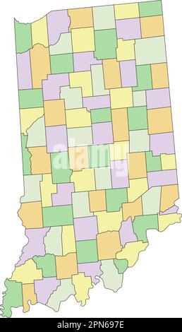 Indiana - sehr detaillierte, bearbeitbare politische Karte. Stock Vektor