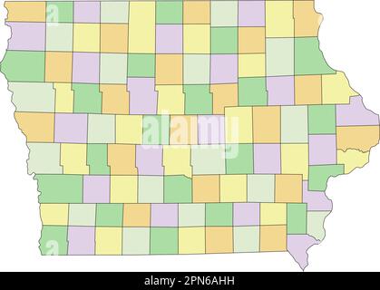 Iowa - sehr detaillierte, bearbeitbare politische Karte. Stock Vektor