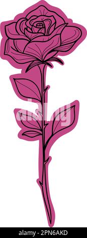 Vektorsymbol mit rosafarbenen Rosenblumen. Es handelt sich um eine vielseitige Illustration, die für verschiedene Zwecke entwickelt wurde. Verwendbar für Aufkleber oder Karten, Tassen oder Taschen. Stock Vektor