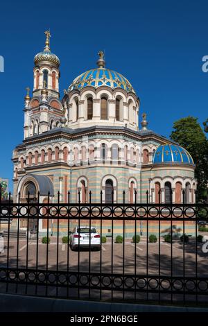 Alexander-Newski-Kathedrale in der Stadt Łódź, Polen. Polnisch-orthodoxe Kirche, neobyzantinische Architektur aus dem 19. Jahrhundert. Stockfoto