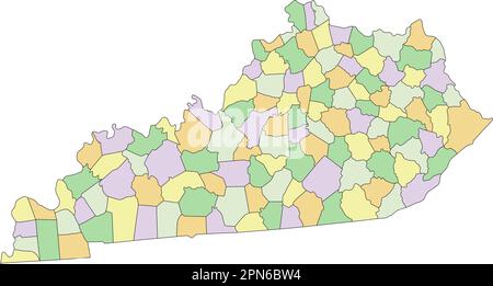 Kentucky - sehr detaillierte, bearbeitbare politische Karte. Stock Vektor