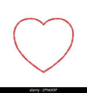 Rotes Herz. Symbolliebe isoliert auf weißem Hintergrund. Rahmen Pinselstriche. Grunge-förmiges Herz. Zeichnen Sie mit der Hand eine Zeichnung. Rahmenkontur wird gezeichnet Stock Vektor