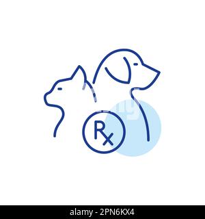 Katze, Hund und verschreibungspflichtiges Medikament Symbol, Veterinärmedizin und Medizin. Haustierapotheke. Pixelgenaue, bearbeitbare Kontur Stock Vektor