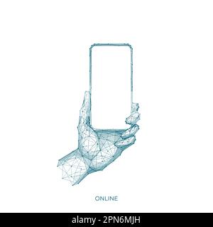 Abstrakte polygonale Handhaltung eines neuen Smartphones. Stock Vektor