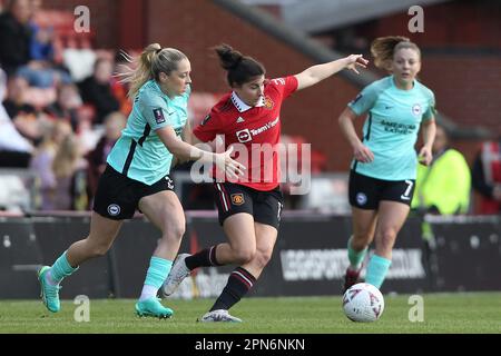 Leigh, England, 15. April 2023: Lucia Garcia (17 Manchester United) im Leigh Sports Village Park in Leigh, England, in Aktion beim Halbfinale der Damen-FACup zwischen Manchester United und BrightonHA. (MHodsman/SPP) Stockfoto