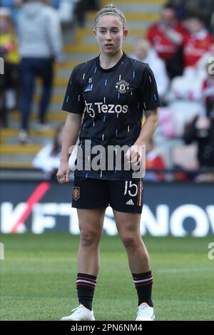 Leigh, England, 15. April 2023: Maya Le Tissier (15 Manchester United) Frauen FACup Halbfinale zwischen Manchester United und BrightonHA im Leigh Sports Village Park in Leigh, England. (MHodsman/SPP) Stockfoto