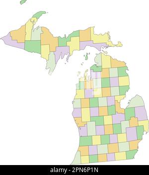 Michigan - sehr detaillierte, bearbeitbare politische Karte. Stock Vektor