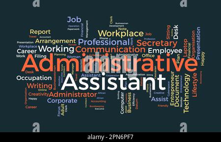 Word Cloud-Hintergrundkonzept für Verwaltungsassistenten. Geschäftspräsentation, Karriereplanung durch professionelle Assistenz. vektordarstellung Stock Vektor