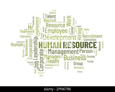 Word Cloud-Hintergrundkonzept für Human Resources. Geschäftsleitung, Entwicklung von Teamwork-Präsentationen durch Mitarbeiter im Unternehmen. vektordarstellung. Stock Vektor