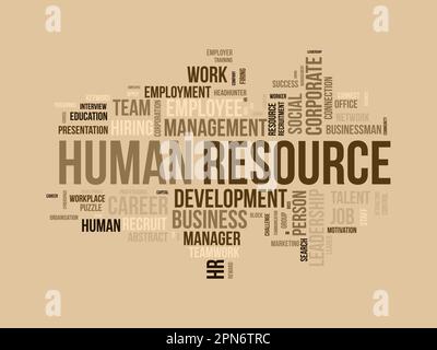 Word Cloud-Hintergrundkonzept für Human Resources. Geschäftsleitung, Entwicklung von Teamwork-Präsentationen durch Mitarbeiter im Unternehmen. vektordarstellung. Stock Vektor